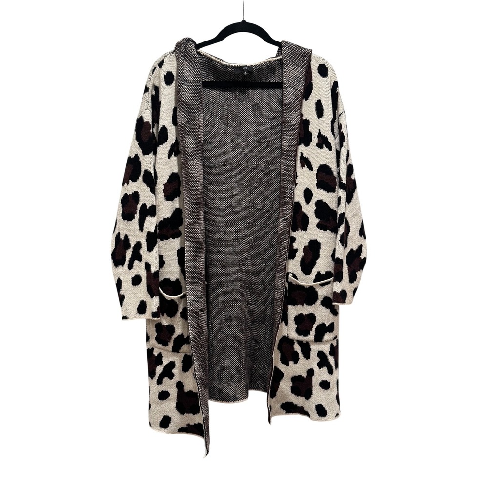 FATE Leopard Animal Print Hooded Long Lined Cardigan Sweater‎ Women's Small